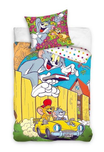 Tom și Jerry Set de lenjerie de pat Yellow Car 140×200cm, 70x90 cm