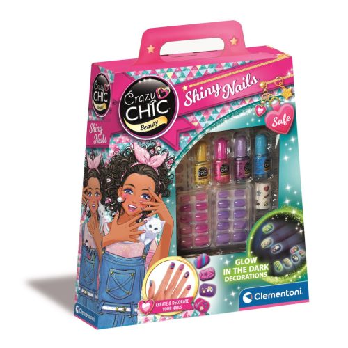 Crazy Chic Shiny Lac de unghii fosforescent și set de decorare unghii Clementoni
