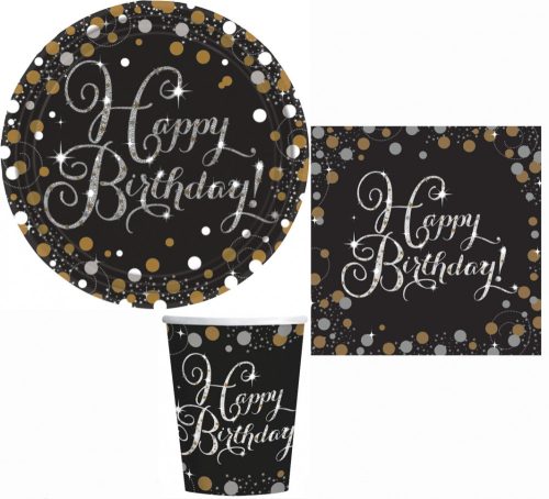 Happy Birthday Gold Party set de 32 farfurii de 23 cm