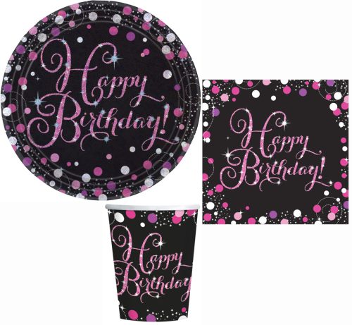 Happy Birthday Pink Party set de 32 farfurii de 23 cm