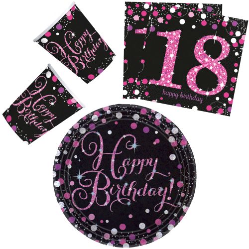 Happy Birthday pink 18 Party set de 32 farfurii de 23 cm