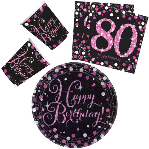 Happy Birthday pink 80 Party set de 32 farfurii de 23 cm