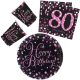 La mulți ani Set de petrecere Happy Birthday Pink 80 cu 32 piese și farfurii de 23 cm