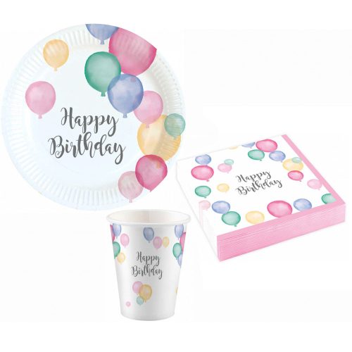 Happy Birthday Pastel Party set de 36 farfurii 18 cm