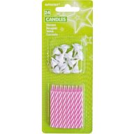 Colorat Lumânări spiralate roz pentru tort, set de 24