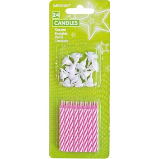 Colorat Lumânări spiralate roz pentru tort, set de 24