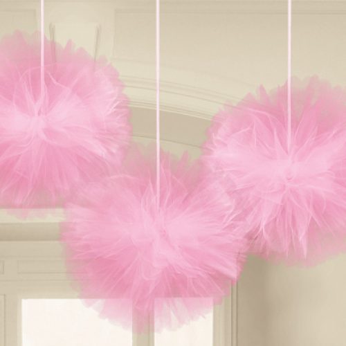 Colorat Roz, Decorațiune din Tulle Suspendată Pom Pom 3 buc