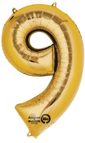 gold, Aur gigant Balon folie cifra 9 86*55 cm