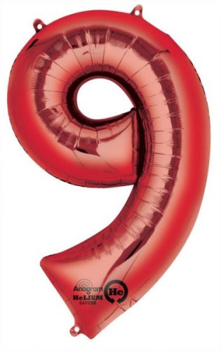 Gigant 9 Red număr balon folie 86x55 cm