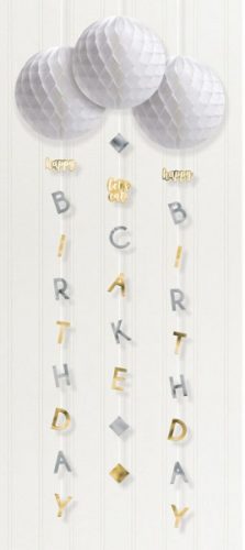 Silver, gold Happy Birthday decorare suspendată Set de 3 bucăți