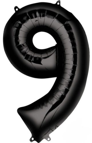 Black óriás szám fólia lufi 9-es, 86*55 cm