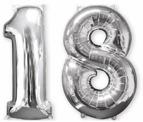 Număr balon folie 18, silver 66 cm