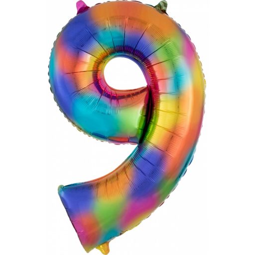 Numere Balon uriaș din folie Rainbow, cifră 9, 86*55 cm