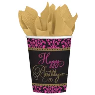   La mulți ani Pink Happy Birthday pahar din hârtie set de 18 buc 266 ml