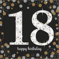   La mulți ani Gold Set de 16 șervețele Happy Birthday 18, 33x33 cm