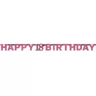   La mulți ani Happy Birthday Pink 18 banner holografic 213 cm