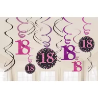   La mulți ani Pink Decorațiune panglică 18 Happy Birthday set de 12 bucăți