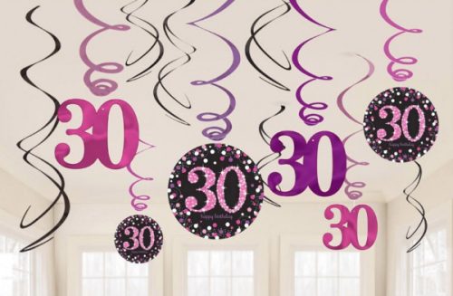 La mulți ani Pink Happy Birthday 30 Set de decorațiuni cu panglică 12 bucăți