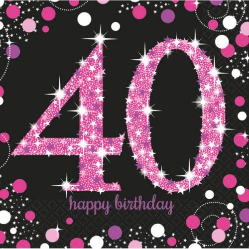 Happy Birthday 40 pink șervețele 16 buc 33x33 cm