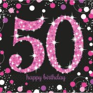   La mulți ani Pink Happy Birthday 50 șervețele 16 buc 33x33 cm