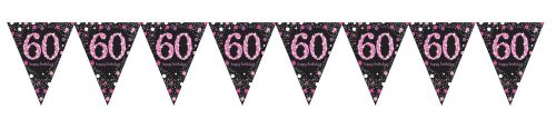 Happy Birthday Pink 60 ghirlandă fanioane 3 96 m.