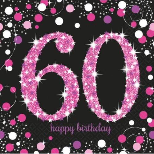 La mulți ani Pink Happy Birthday 60 șervețele, set de 16, 33x33 cm