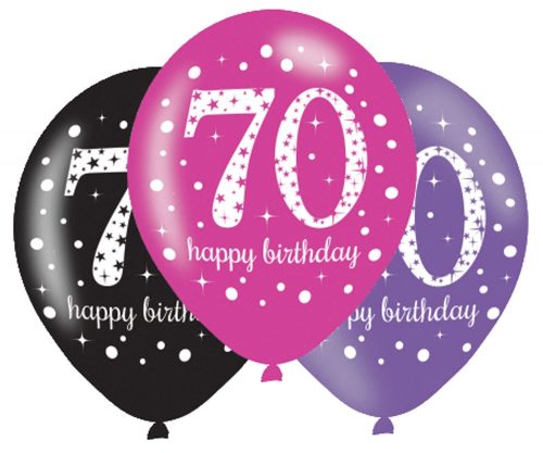 Happy Birthday 70 Pink léggömb, lufi 6 db-os