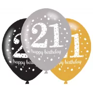   La mulți ani Gold Happy Birthday 21 balon, set de 6 bucăți 11 inch (27,5 cm)