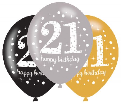 Happy Birthday 21 gold balon, balon 6 bucăți 11 inch (27,5 cm)