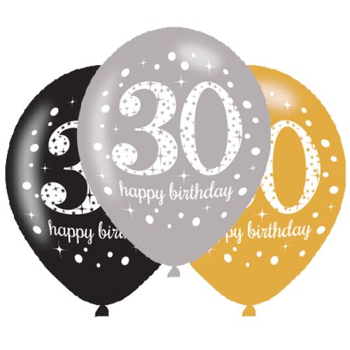 Happy Birthday 30 gold balon, balon 6 bucăți 11 inch (27,5 cm)