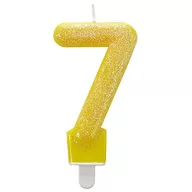   Colorat Yellow lumânare de tort sclipitoare numărul 7, lumânare cu număr