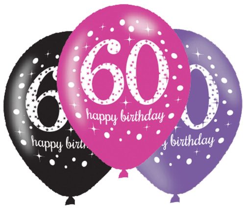 Happy Birthday 60 pink balon, balon 6 bucăți 11 inch (27,5 cm)