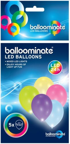Colorat Multicolor  Balon LED luminat, set de 5, 11 inch (27,5 cm)