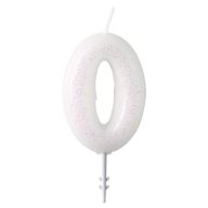 Colorat Alb, Lumânare albă cu sclipici 0-s 6,5 cm