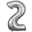 Numere Balon gigant din folie de argint cu cifra 2, 86*53 cm