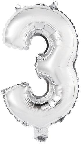 Silver, Argintiu Balon folie cifra 3 46 cm