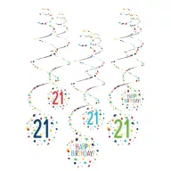   La mulți ani Set de decorațiuni cu panglică Happy Birthday 21 cu confetti, 6 buc