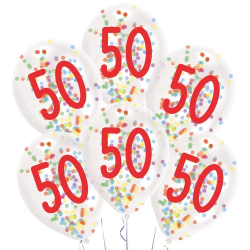 Happy Birthday 50 Droplets balon umplut cu confetti, balon 6 bucăți 11 inch (27,5 cm)