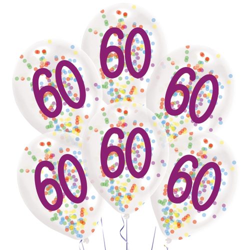 Happy Birthday 60 Droplets balon umplut cu confetti, balon 6 bucăți 11 inch (27,5 cm)