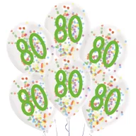   La mulți ani Droplets Happy Birthday 80 Baloane umplute cu confetti, 6 buc 11 inch (27,5 cm)