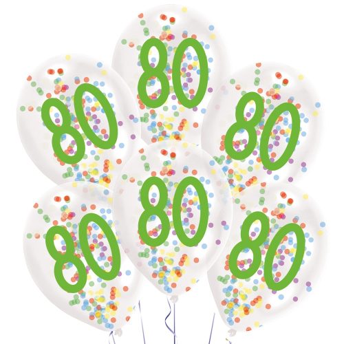 Happy Birthday 80 Droplets balon umplut cu confetti, balon 6 bucăți 11 inch (27,5 cm)