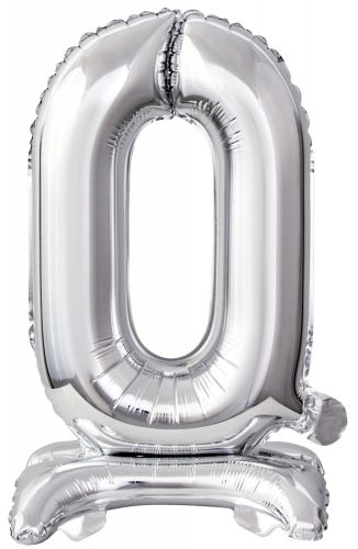 Silver, Argintiu mini Balon folie cifra 0 cu bază 38 cm