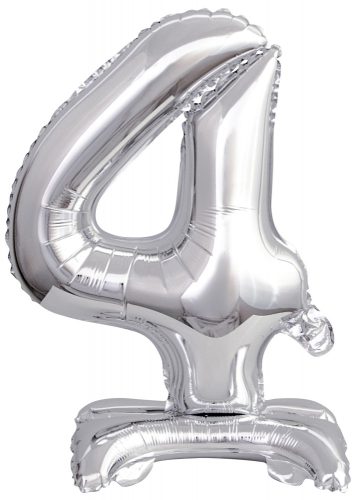 Silver, Argintiu mini Balon folie cifra 4 cu bază 38 cm