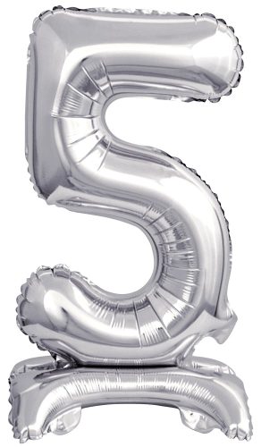 Silver, Argintiu mini Balon folie cifra 5 cu bază 38 cm