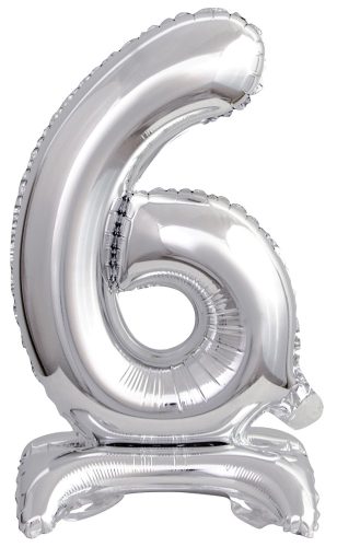 Silver, Argintiu mini Balon folie cifra 6 cu bază 38 cm