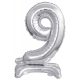 silver, argintiu mini Balon folie cifra 9 cu bază 38 cm