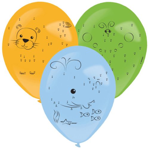 Colorat Animals Balon cu puncte unite, set de 3 bucăți cu pix, 14 inch (35,5 cm)
