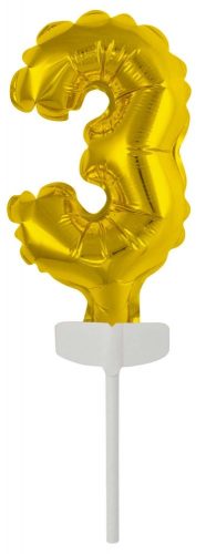 gold, Aur Balon folie cifra 3 tort 13 cm