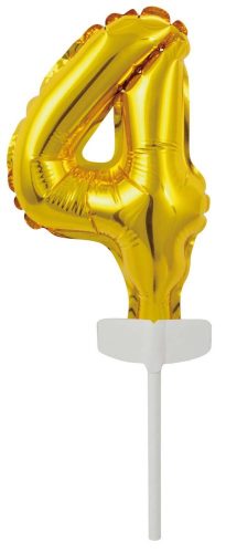 gold, Aur Balon folie cifra 4 tort 13 cm