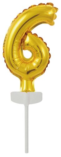 gold, Aur Balon folie cifra 6 tort 13 cm